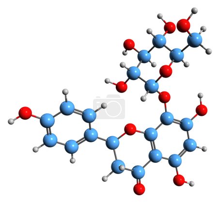 Foto de Imagen 3D de la fórmula esquelética de Vitexin - estructura química molecular de glucósido de flavona de apigenina aislado sobre fondo blanco - Imagen libre de derechos