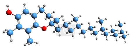 Foto de Imagen 3D de la fórmula esquelética de la vitamina E - estructura química molecular de tocoferoles y tocotrienoles aislados sobre fondo blanco - Imagen libre de derechos