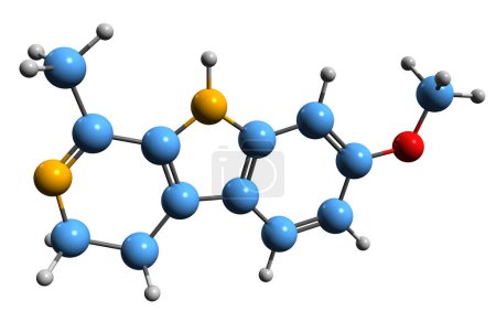 Photo for 3D image of Harmaline skeletal formula - molecular chemical structure of fluorescent indole alkaloid isolated on white background - Royalty Free Image
