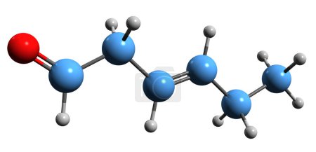 Téléchargez les photos : Image 3D de la formule squelettique hexanale - structure chimique moléculaire de l'aldéhyde alkylique Hexanaldéhyde isolé sur fond blanc - en image libre de droit
