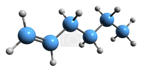 Téléchargez les photos : Image 3D de la formule squelettique de l'hexène - structure chimique moléculaire du butyle éthylène isolé sur fond blanc - en image libre de droit