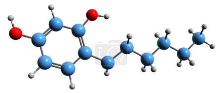 Photo for 3D image of Hexylresorcinol skeletal formula - molecular chemical structure of local anaesthetic isolated on white background - Royalty Free Image