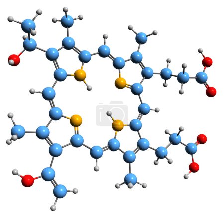 Téléchargez les photos : Image 3D de la formule squelettique hématoporphyrine - structure chimique moléculaire de la photodyne isolée sur fond blanc - en image libre de droit
