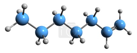 Téléchargez les photos : Image 3D de la formule squelettique Heptene - structure chimique moléculaire de l'heptylène oléfine supérieur isolé sur fond blanc - en image libre de droit