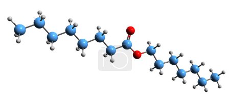 Photo for 3D image of Heptyl octanoate skeletal formula - molecular chemical structure of Heptyl caprylate isolated on white background - Royalty Free Image