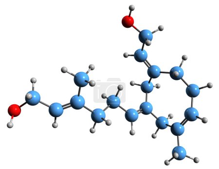 Téléchargez les photos : Image 3D de la formule squelettique du géraniol - structure chimique moléculaire du monoterpénoïde isolé sur fond blanc - en image libre de droit