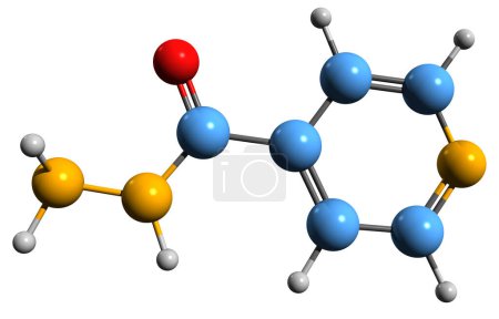 Téléchargez les photos : Image 3D de la formule squelettique de l'hydrazide nicotinique - structure chimique moléculaire de l'inhibiteur de l'enzyme peroxydase isolé sur fond blanc - en image libre de droit