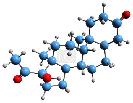 Foto de Imagen 3D de la fórmula esquelética hidroxiallopregnanediona - estructura química molecular del neuroesteroide natural aislado sobre fondo blanco - Imagen libre de derechos