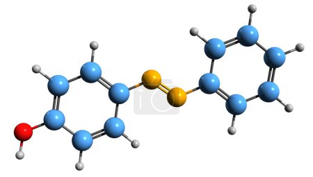 Téléchargez les photos : Image 3D de la formule squelettique du 4-phényldiazénylphénol - structure chimique moléculaire du colorant azoïque Solvent Yellow 7 isolé sur fond blanc - en image libre de droit
