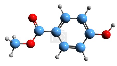 Téléchargez les photos : Image 3D de la formule squelettique de l'acide hydroxybenzoïque - structure chimique moléculaire du 4-hydroxybenzoate isolé sur fond blanc - en image libre de droit