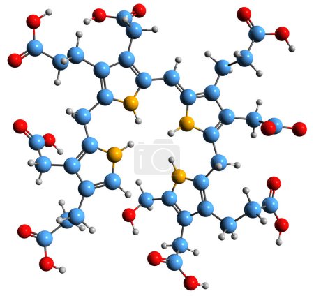 Foto de Imagen 3D de la fórmula esquelética hidroximetilbilano - estructura química molecular del preuroporfirinógeno aislado sobre fondo blanco - Imagen libre de derechos