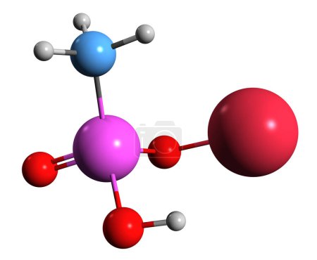 Téléchargez les photos : Image 3D de la formule squelettique de l'arséniate d'hydroxyméthyle de sodium - structure chimique moléculaire du fongicide isolé sur fond blanc - en image libre de droit