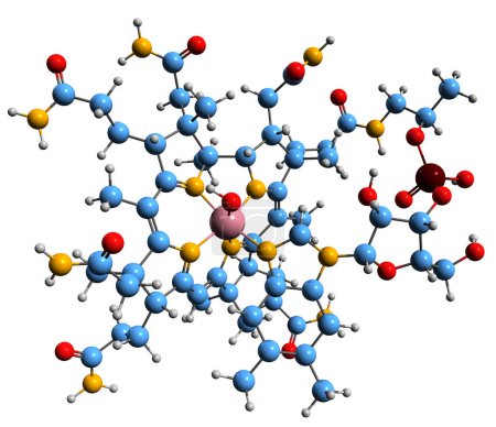 Téléchargez les photos : Image 3D de la formule squelettique hydroxocobalamine - structure chimique moléculaire de la vitamine B12a isolée sur fond blanc - en image libre de droit