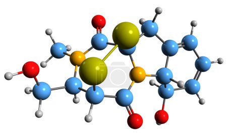 Foto de Imagen 3D de la fórmula esquelética de Gliotoxina - estructura química molecular de micotoxinas que contienen azufre aisladas sobre fondo blanco - Imagen libre de derechos