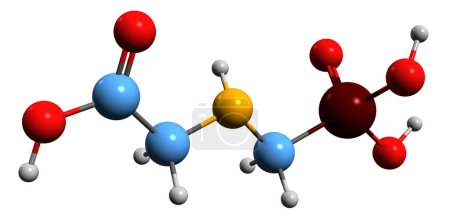 Foto de Imagen 3D de la fórmula esquelética de glifosato: estructura química molecular del herbicida sistémico de amplio espectro aislado sobre fondo blanco - Imagen libre de derechos
