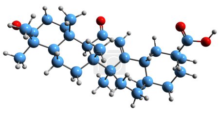 Téléchargez les photos : Image 3D de la formule squelettique de l'acide glycyrrhétinique - structure chimique moléculaire de l'acide uralénique isolé sur fond blanc - en image libre de droit