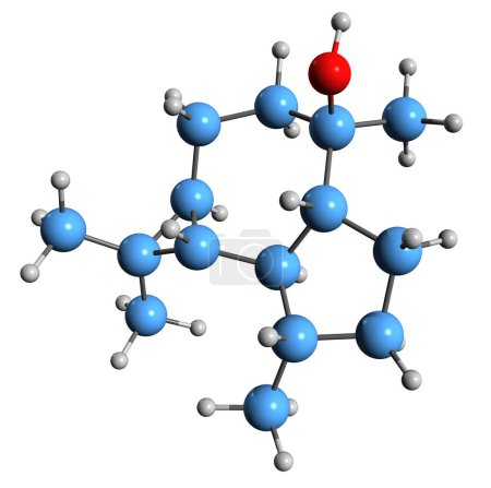 Foto de Imagen 3D de la fórmula esquelética de Globulol - estructura química molecular de Hydroxyaromadendrane aislada sobre fondo blanco - Imagen libre de derechos