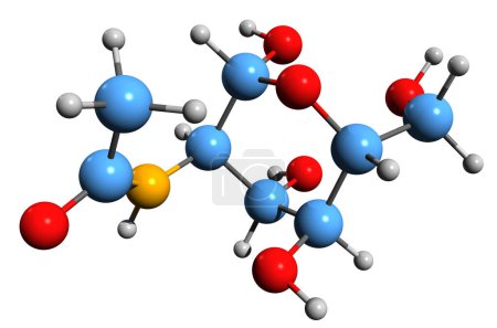 Téléchargez les photos : Image 3D de la formule squelettique glucosamine - structure chimique moléculaire du sucre aminé 2-Amino-2-désoxy-glucose isolé sur fond blanc - en image libre de droit