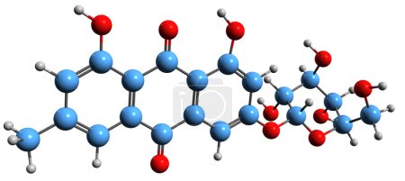 Téléchargez les photos : Image 3D de la formule squelettique réum-émodine glucoside structure chimique moléculaire de isolé sur fond blanc - en image libre de droit