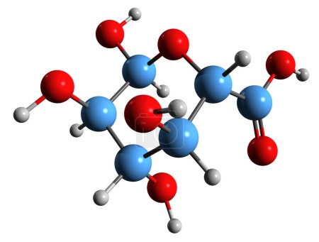 Téléchargez les photos : Image 3D de la formule squelettique de l'acide glucuronique - structure chimique moléculaire de l'acide uronique isolé sur fond blanc - en image libre de droit