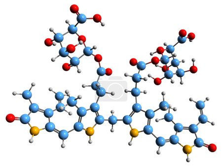 Téléchargez les photos : Image 3D de la formule squelettique du glucuronide bilirubine - structure chimique moléculaire du monoglucuronide bilirubine isolé sur fond blanc - en image libre de droit