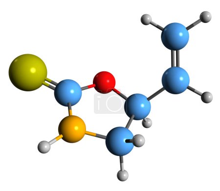 Téléchargez les photos : Image 3D de la formule squelettique de Goitrin - structure chimique moléculaire de l'oxazolidine contenant du soufre isolée sur fond blanc - en image libre de droit