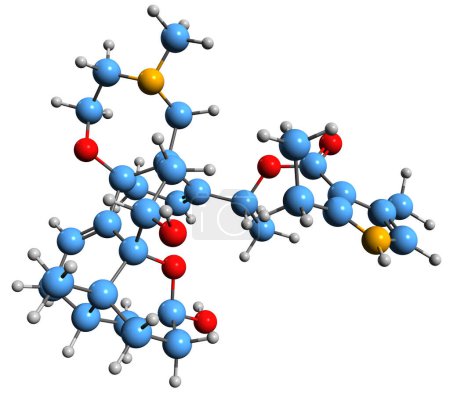Téléchargez les photos : Image 3D de la formule squelettique Homobatrachotoxine - structure chimique moléculaire de l'alcaloïde stéroïdien neurotoxique isolé sur fond blanc - en image libre de droit
