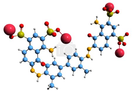 Foto de Imagen 3D de la fórmula esquelética azul Evans - estructura química molecular del colorante azo microscópico aislado sobre fondo blanco - Imagen libre de derechos