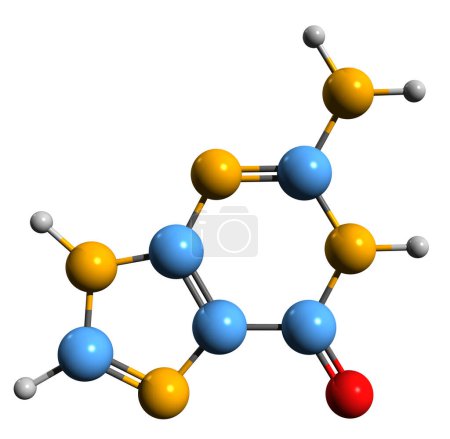 Foto de Imagen 3D de la fórmula esquelética de Guanine - estructura química molecular de la nucleobasa 2-aminohypoxanthine aislada sobre fondo blanco - Imagen libre de derechos