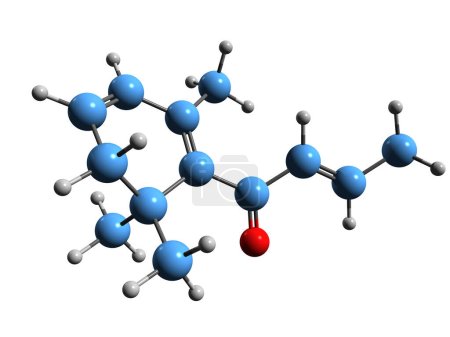 Téléchargez les photos : Image 3D de la formule squelettique de la damascenone - structure chimique moléculaire de l'agent parfumant isolé sur fond blanc - en image libre de droit