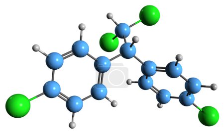 Photo for 3D image of Dichlorodiphenyldichloroethane skeletal formula - molecular chemical structure of organochlorine insecticide DDD isolated on white background - Royalty Free Image