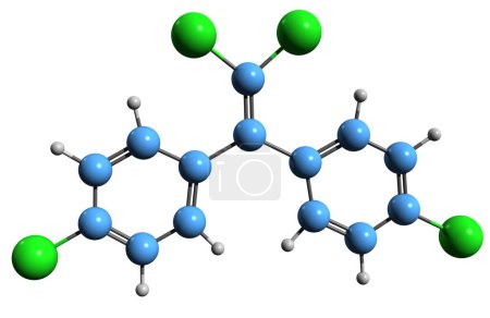 Téléchargez les photos : Image 3D de la formule squelettique du dichlorodiphényldichloroéthylène - structure chimique moléculaire de l'insecticide organochloré isolé sur fond blanc - en image libre de droit
