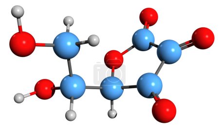 Photo for 3D image of Dehydroascorbic acid skeletal formula - molecular chemical structure of ascorbic acid oxidized form isolated on white background - Royalty Free Image