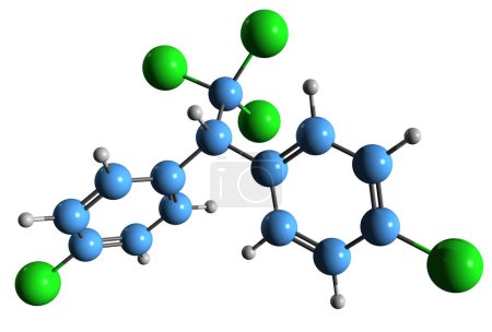 Téléchargez les photos : Image 3D de la formule squelettique du dichlorodiphényltrichloroéthane - structure chimique moléculaire de l'insecticide organochloré DDT isolé sur fond blanc - en image libre de droit