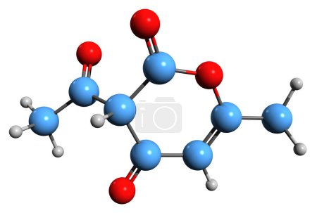 Téléchargez les photos : Image 3D de la formule squelettique de l'acide déshydroacétique - structure chimique moléculaire de la méthylacétopyronone isolée sur fond blanc - en image libre de droit