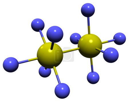 Foto de Imagen 3D de la fórmula esquelética de decafluoruro de diazufre - estructura química molecular de pentafluoruro de azufre aislado sobre fondo blanco - Imagen libre de derechos
