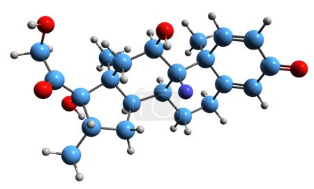 Téléchargez les photos : Image 3D de la formule squelettique de la dexaméthasone - structure chimique moléculaire du médicament glucocorticoïde isolé sur fond blanc - en image libre de droit