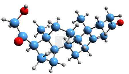 Foto de Imagen 3D de la fórmula esquelética de Deoxycorticosterone - estructura química molecular de la hormona esteroide Deoxycortone aislado sobre fondo blanco - Imagen libre de derechos