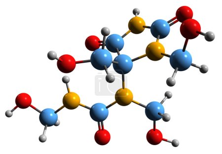 Téléchargez les photos : Image 3D de la formule squelettique Diazolidinyl urée - structure chimique moléculaire de l'agent de conservation antimicrobien Diazolidinylurée isolé sur fond blanc - en image libre de droit