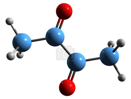 Téléchargez les photos : Image 3D de la formule squelettique diacétyle - structure chimique moléculaire de la butanedione isolée sur fond blanc - en image libre de droit