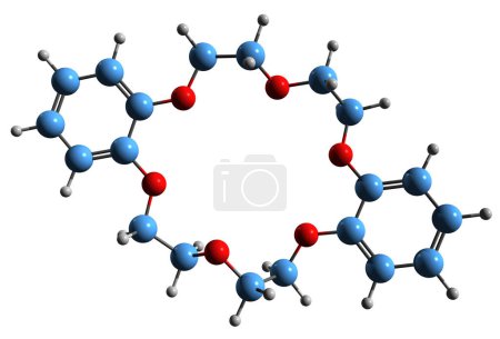 Téléchargez les photos : Image 3D de la formule squelettique Dibenzo-18-couronne-6 - structure chimique moléculaire de l'éther couronne isolé sur fond blanc - en image libre de droit