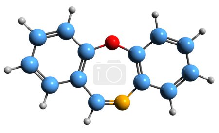 Foto de Imagen 3D de la fórmula esquelética de dibenzoxazepina - estructura química molecular del agente incapacitante gas CR aislado sobre fondo blanco - Imagen libre de derechos