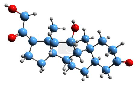Téléchargez les photos : Image 3D de la formule squelettique de la dihydrodésoxycorticostérone - structure chimique moléculaire du progestatif endogène isolé sur fond blanc - en image libre de droit