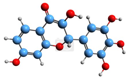 Téléchargez les photos : Image 3D de la formule squelettique de la dihydrobinétine - structure chimique moléculaire du flavonoïde phytochimique isolé sur fond blanc - en image libre de droit