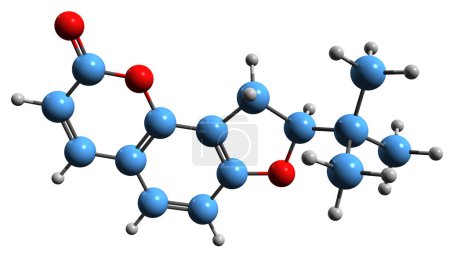 Téléchargez les photos : Image 3D de la formule squelettique du dihydrooroselol - structure chimique moléculaire de la coumarine isolée sur fond blanc - en image libre de droit