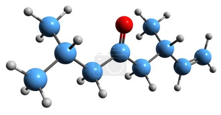 Foto de Imagen 3D de la fórmula esquelética de Dihydrotagetone - estructura química molecular de fitoquímico de caléndula aislado sobre fondo blanco - Imagen libre de derechos