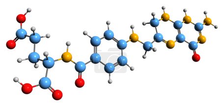 Photo for 3D image of Dihydrofolic acid skeletal formula - molecular chemical structure of vitamin B9 derivative isolated on white background - Royalty Free Image