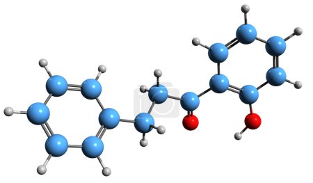 Téléchargez les photos : Image 3D de la formule squelettique 2-Hydroxychalcone - structure chimique moléculaire du flavonoïde phénylpropanoïde isolé sur fond blanc - en image libre de droit