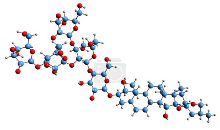 Foto de Imagen 3D de la fórmula esquelética de Digitonina - estructura química molecular de la saponina esteroidea Digitina aislada sobre fondo blanco - Imagen libre de derechos