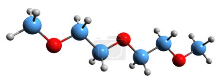 Téléchargez les photos : Image 3D de la formule squelettique Diglyme - structure chimique moléculaire du solvant éther 2-méthoxyéthylique isolé sur fond blanc - en image libre de droit